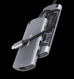 Хаб концентратор AXAGON HMC-6M2 SuperSpeed USB-C COMBO 6in1 hub, Сірий