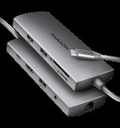 Хаб концентратор AXAGON HMC-8HLSA USB-C 5Гбіт/с 9in1 hub, Сірий