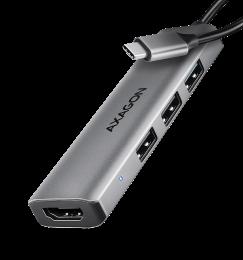 Хаб концентратор AXAGON HMC-H3A USB-C 5Гбіт/с STARTER 4in1 hub, Сірий