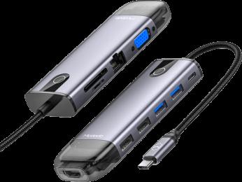 Хаб Mcdodo [HU-7420] 10in1 USB-C to 2xUSB3.0+2xUSB2.0+VGA+HDMI+RJ45+SD/MicroSD+PD 100W (Grey)
