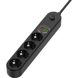 Мережевий фільтр ColorWay olorWay 4 розетки/4USB (Type-C PD20W + 3USB QC3.0) (45W) Black 2M (CW-CHE44PDB)