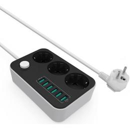 Мережевий фільтр ColorWay CW-CHЕ36B, 3 розетки/6USB Black 1.8M (CW-CHE36B)