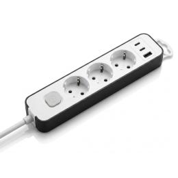 Мережевий фільтр 2E TwoColors 1.5м, 3xТипF, 16A, 2xUSB-C, 1x USB-A, біло-чорний (2E-U03ESU31.5WB)