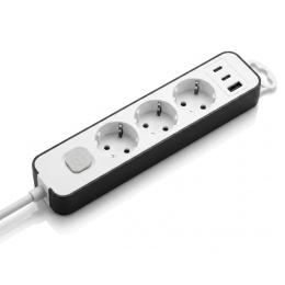 Мережевий фільтр 2E TwoColors 3м, 3xТипF, 16A, 2xUSB-C, 1x USB-A, біло-чорний (2E-U03ESU33WB)