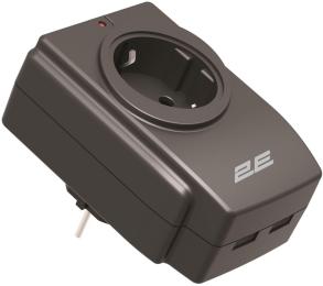 Мережевий фільтр 2E 1XSchuko із захистом від сплесків напруги, 2*USB-A, чорний (2E-AD120U)