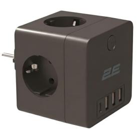 Мережевий фільтр 2E 4XSchuko, 3*USB-A, 1*USB-C, black (2E-AD431BK)
