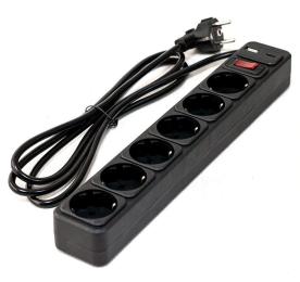 Мережевий фільтр GTL EU06K, 6 розеток, 5 м, Black, 1xType-C / 1xUSB (2.1A), 10А, до 2.3 кВт, виключатель, заземление, 3x0.75 мм² (GTL-XH-EU06K-5B)