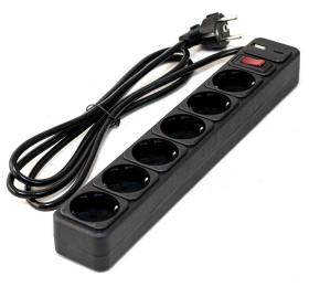 Мережевий фільтр GTL EU06K, 6 розеток, 3 м, Black, 1xType-C / 1xUSB (2.1A), 10А, до 2.3 кВт, виключатель, заземление, 3x0.75 мм² (GTL-XH-EU06K-3B)
