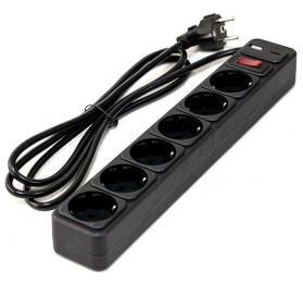 Мережевий фільтр GTL EU06K, 6 розеток, 1.8 м, Black, 1xType-C / 1xUSB (2.1A), 10А, до 2.3 кВт, виключатель, заземление, 3x0.75 мм² (GTL-XH-EU06K-1.8B)