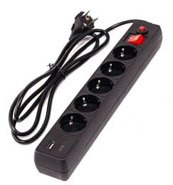 Мережевий фільтр GTL EU05FK, 5 розеток, 1.8 м, Black, 1xType-C / 1xUSB (2.1A), 10А, до 2.3 кВт, виключатель, заземление, 3x0.75 мм² (GTL-XH-EU05FK-1.8