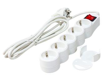 Мережевий фільтр GTL ES05K, 5 розеток, 3 м, White, 10А, до 2.3 кВт, виключатель, заземление, 3x0.75 мм² (GTL-XH-ES05K-3W)