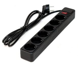 Мережевий фільтр GTL ED06K, 6 розеток, 3 м, Black, 10А, до 2.3 кВт, виключатель, заземление, 3x0.75 мм² (GTL-XH-ED06K-3B)
