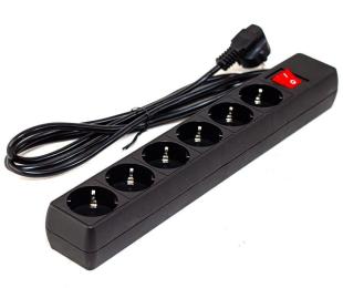Мережевий фільтр GTL E06K, 6 розеток, 3 м, Black, 10А, до 2.3 кВт, виключатель, заземление, 3x0.75 мм² (GTL-XH-E06K-3B)