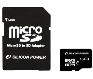 Карта пам'яті Silicon Power MicroSDHC card 16G C10 + adapter (SP016GBSTH010V10SP)