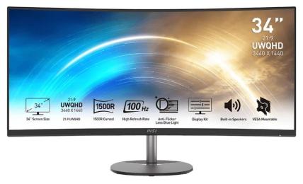 Монітор 34" MSI PRO MP341CQ Curved (PRO MP341CQ) 3440x1440 (Ultra-Wide 2K) VA 100 Hz