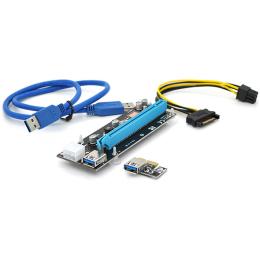 Riser PCI-EX, x1=>x16, 6-pin, SATA=>6Pin, USB 3.0 AM-AM 0,6 м (черний), конденсатори CS 220 16V, Пакет