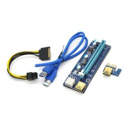 Riser PCI-EX, x1=>x16, 6-pin, SATA=>6Pin, USB 3.0 AM-AM 0,6 м (синий), конденсатори 270, Пакет