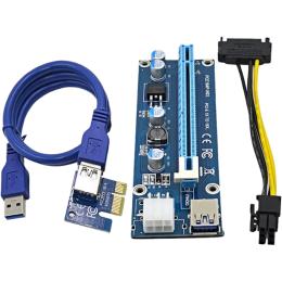 Riser PCI-EX, x1=>x16, 6-pin, SATA=>6Pin, USB 3.0 AM-AM 0,6 м (синий) , конденсатори CS 220 16V, Пакет
