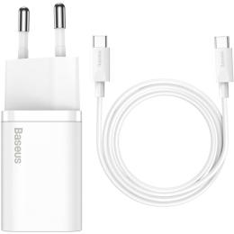 Зарядний пристрій Baseus Super Silicone PD Charger 25W (1Type-C) + Cable Type-C to Type-C 3A (1m) white (TZCCSUP-L02)