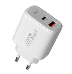 Мережевий зарядний пристрій ArmorStandart Poweraze 45W GaN Type-C + USB-A White (ARM90431)