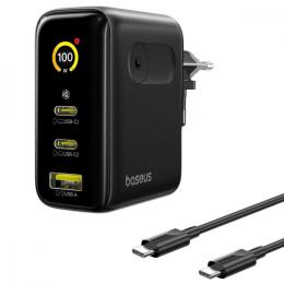 Зарядний пристрій Baseus PicoGo AE21 100W (2Type-C + USB) + Кабель Type-C to Type-C 100W (1.5m) black (E0121B00)