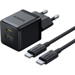 Зарядний пристрій Baseus Palm Fast Charger C+U 30W EU Cluster Black (with Mini White Cable USB-C to USB-C 60W (20V/3A) 1m) (P1011160A113-01)