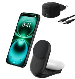 Зарядний пристрій Belkin UltraCharge 2-in-1 Foldable Magnetic Charging 25Вт, чорний (WIZ039KQBK)