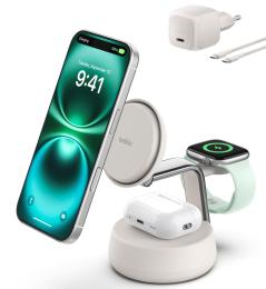 Зарядний пристрій Belkin UltraCharge Pro 3-in-1 Magnetic Charging Dock 25Вт, Sand (WIZ040KQSD)