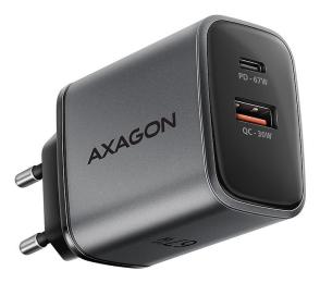 Мережевий зарядний пристрій AXAGON ACU-PQ67, 2x port (USB + USB-C), PD3.0/QC4+/PPS/Apple, 67W, сірий