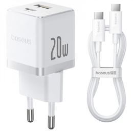 Зарядний пристрій Baseus Palm Fast Charger 20W (Type-C + USB) 20W + Кабель Type-C to Type-C 60W (1m) white (P10111608213-01)