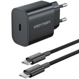 Зарядний пристрій Vention 1xUSB-C 20W + USB-C to Lightning cable М-М Black (G17B0-EU)