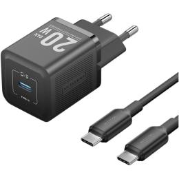 Зарядний пристрій Vention 1xUSB-C 20W GaN + USB-C cable М-М Black (TZ-FEPB0-EU-01)