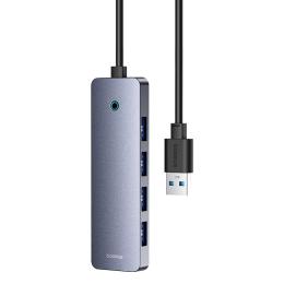 USB-Хаб Baseus UltraJoy Series 4-Port HUB Lite 50cm Space Grey （USBA to USB3.0*4+Type-C5V） (B0005280B811-01)