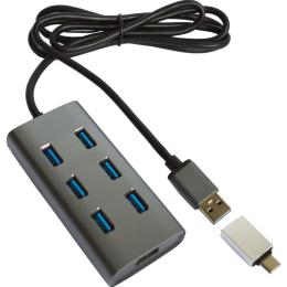 USB-Хаб Maiwo USB 3.0 Type-A / Type-C to 7х USB3.0-порта, кабель 100 см, метал, без БП, серебристий (KH700)