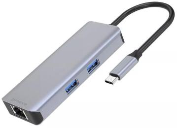 USB-Хаб Proove Type-C-Хаб Iron Link 6 in 1 (2*USB3.0 + SD/TF + RJ45 + HDMI) silver (HBI700010004)