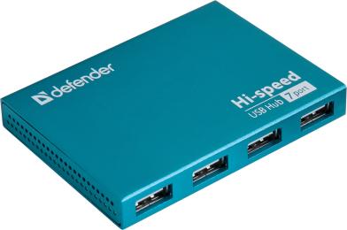 USB-Хаб Defender USB Hub Septima Slim 7-port USB2.0 активний (синій металік, алюмінієвий корпус) (83505)
