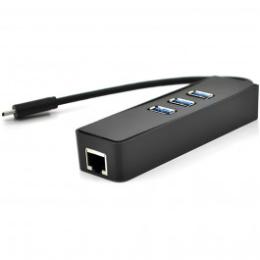 USB-Хаб China Type-C алюминиевий, 3 порта USB 3.0 + 1 порт Ethernet, Black, Пакет (YT-TCA3H3+Et-W)