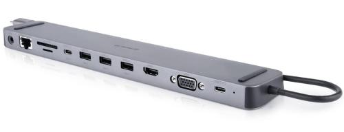 USB-Хаб Real-EL CQ-1000 USB3.0х3/USB-C/HDMI/VGA/RJ45/SD/TF/3.5 mm audio, 0.4m, Space Grey UAH (EL123110005)