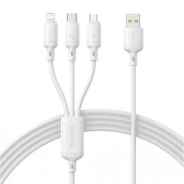 Кабель Baseus Silky One-for-Three Fast Charging USB to Micro USB+Lightning+Type-C 100W 1.5m white (P10377705213-00)