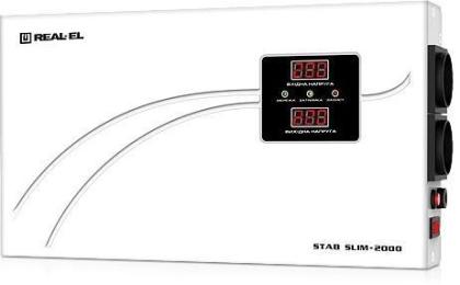 Стабілізатор напруги Real-EL STAB SLIM-2000 White, 2000VA, 1600W, входное напряжение 220V+/-20%, 2 розетки ( 1600 Вт (SLIM-2000)