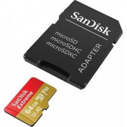 Карта памяті MicroSDHC 64 GB class 10 SanDisk UHS-I U3 Extreme A2 + SD Adapter SDSQXA2-064G-GN6MA