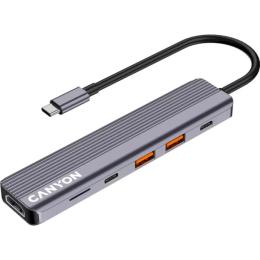 USB-хаб Canyon DS-17 Multiport Hub 6-in-1 USB-C Gray (CNS-TDS17)