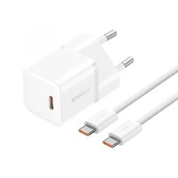 Мережевий зарядний пристрій для телефона Baseus (P10110900213-01) GaN5 Fast Charger (mini) Type-C (тато) - Type-C (тато), 1 м White