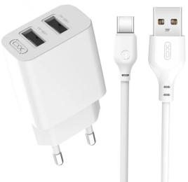 Мережевий зарядний пристрій для телефона XO L109 10W 2USB + Type-C White