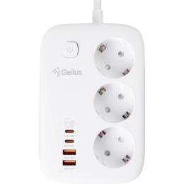 Мережевий фільтр Gelius T-Power GP-PS-003 White (3 220V розетки/ 2 Type-C / 2 USB-A порта) GaN 65W 2m