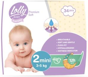 Підгузки Lolly Premium Soft Mini Розмір 2 (3-5 кг) 34 шт (4820174981143)