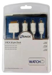 Відео-кабель Sinox SX Plus 30pin iDock (тато)  -  3хRCA (тато), 1.0m White (SXI2302)