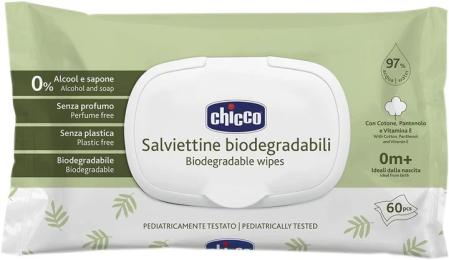 Вологі серветки Chicco Біорозкладні з пантенолом та вітаміном Е 60 шт (12050.70)