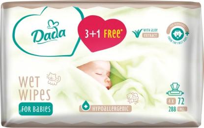 Дитячі вологі серветки Dada 3+1 з екстрактом алое (4 х 72 шт.) (4820174980856)