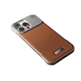 Чохол-накладка Infinity Metal Frameless case Leather MagSafe iPhone 15 Pro Brown